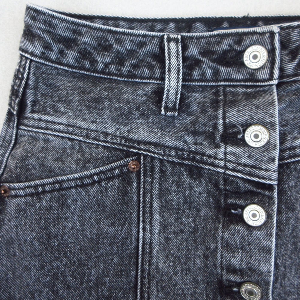 Abercrombie & Fitch Denim Skirt Womens 25/0 Black Acid Wash Button Front Mini - Picture 3 of 10